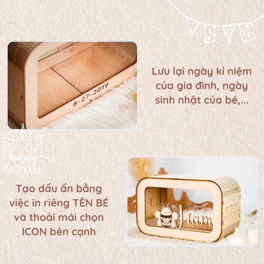 Lợn đựng tiết kiệm bằng gỗ, in tên riêng